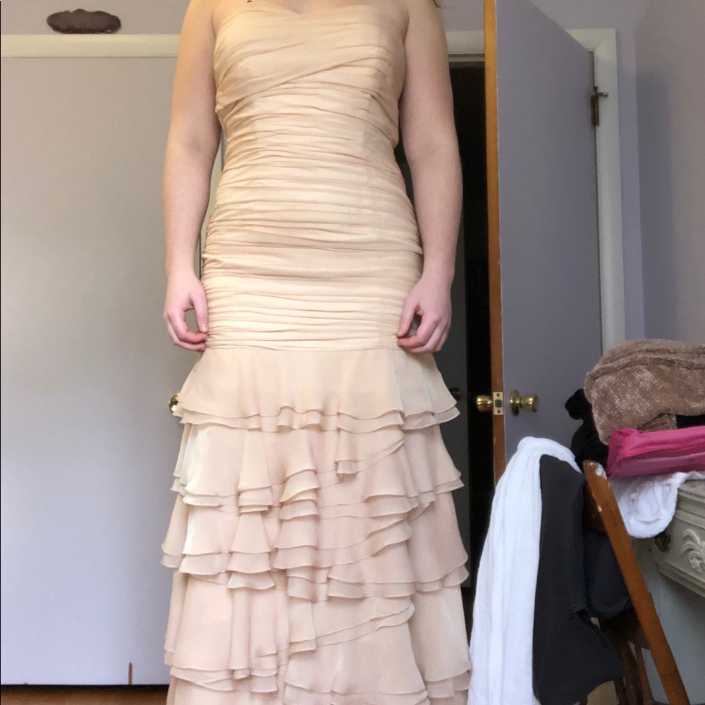Designer Size 8 Peach Fit and Flare Prom Dress